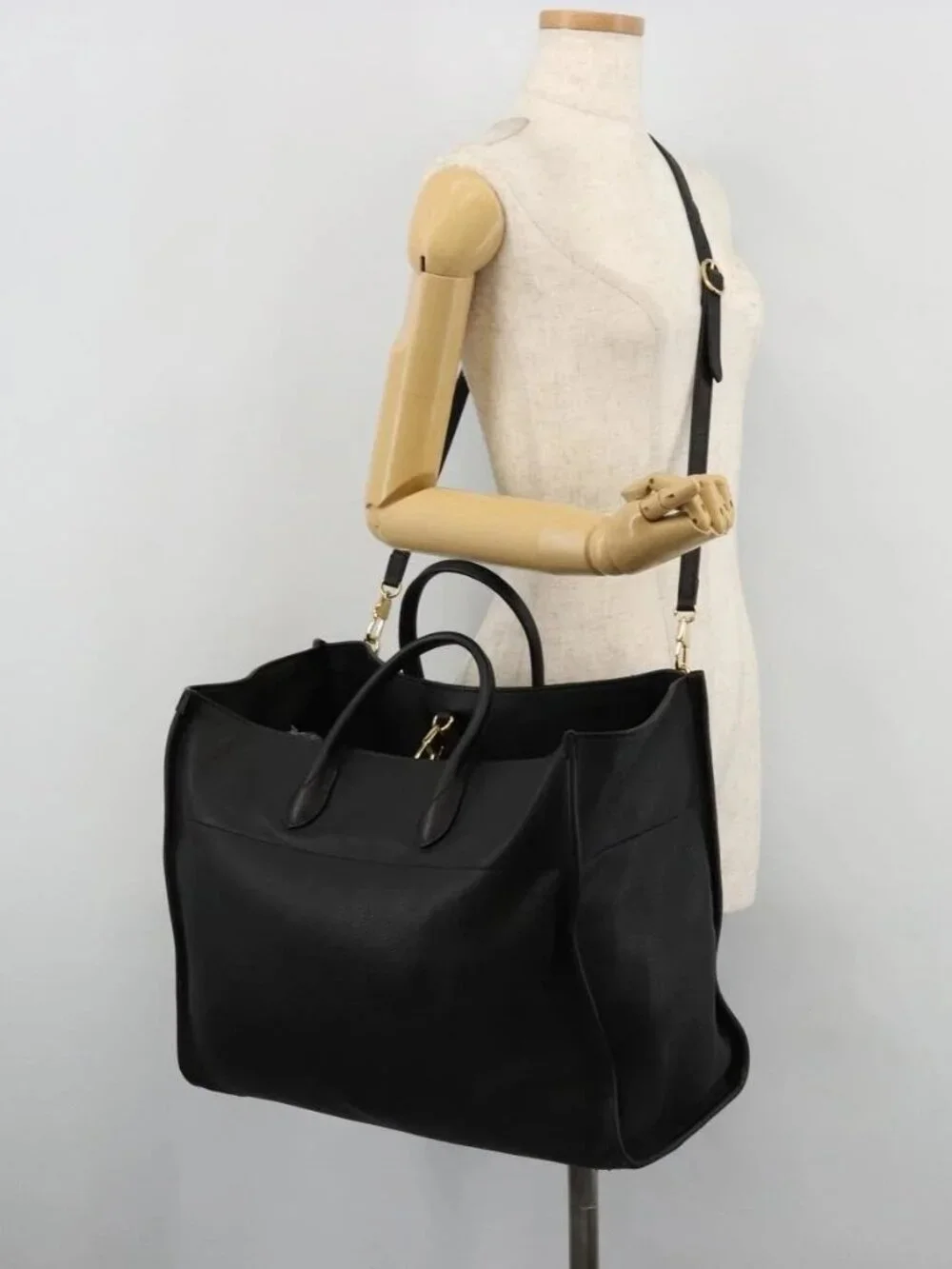 GUCCI Tote Bag Leather 2way Black Gold 674837 Auth